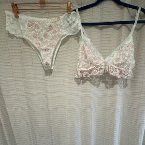 NIB Lace Bralette and Panty Set - White and Pink